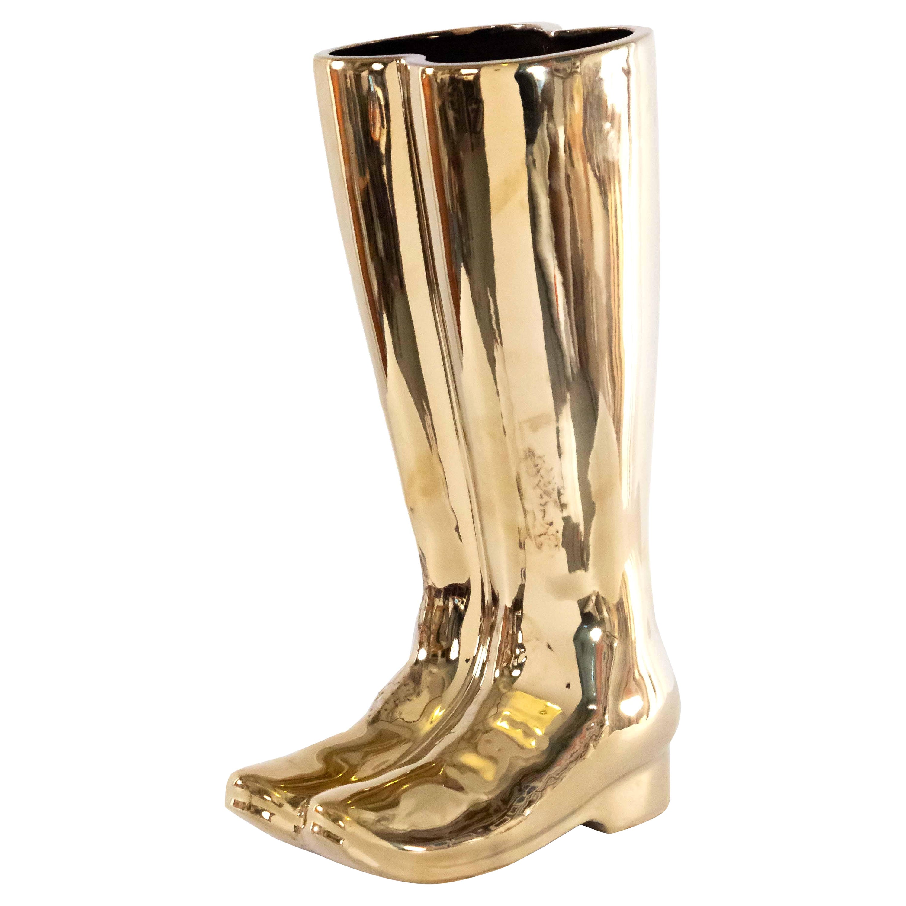 Brass Rainboot-Shaped Umbrella Stand For Sale
