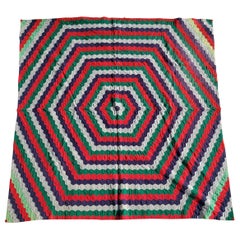 19thc Octagon Wool Quilt Trip Around the World