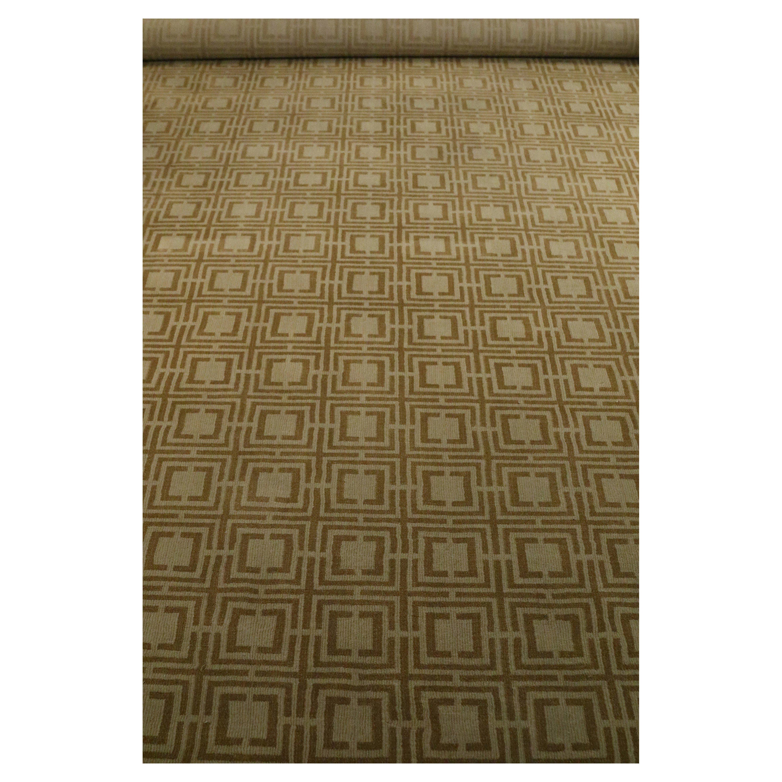 Contemporary Gold and Brown Geometric Patterned Area Rug For Sale