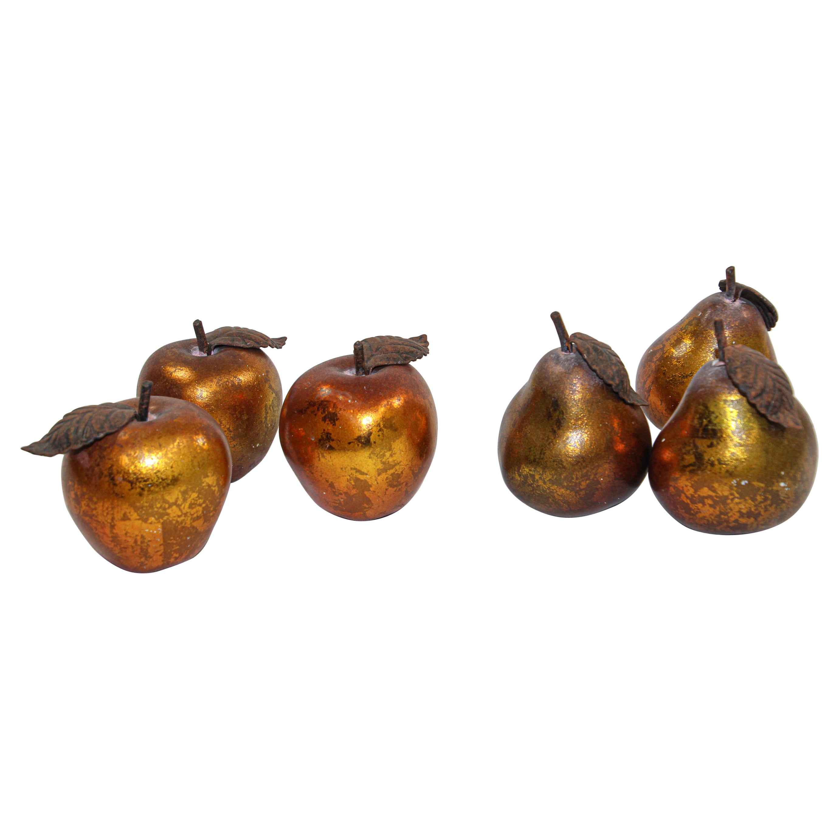 Vintage Decorative Pears and Apples Gilted Metal Set of Six