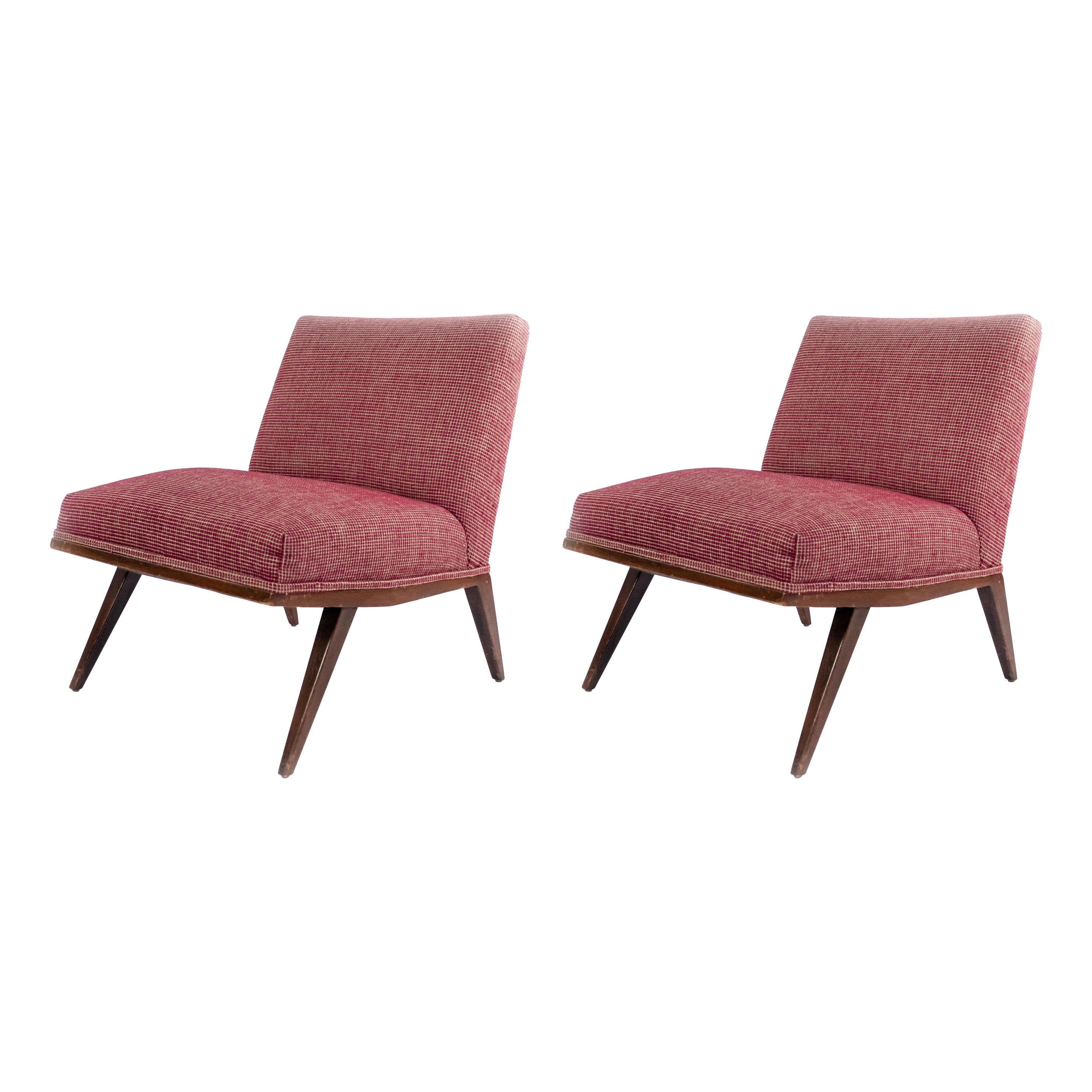 Pair of Mid-Century Red Upholstered Slipper Chairs
