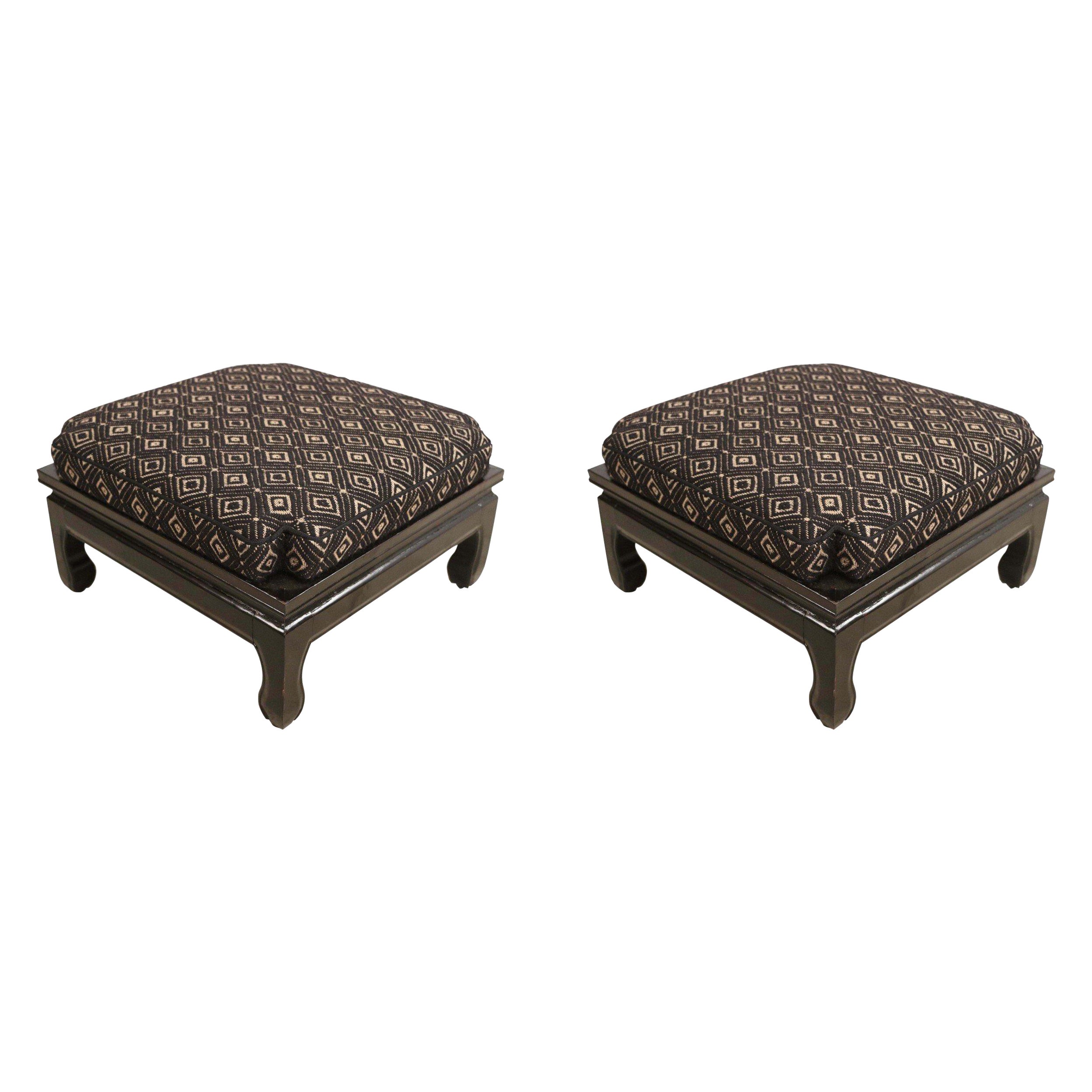 Contemporary Black Lacquer and Upholstery Square Footstools For Sale