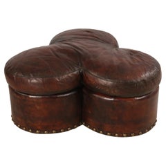 Contemporary Clover Shaped Brown Leather Ottoman