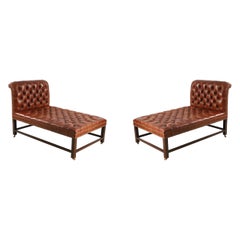 Pair of Mid-Century Brown Tufted Leather Psychiatrist Couches