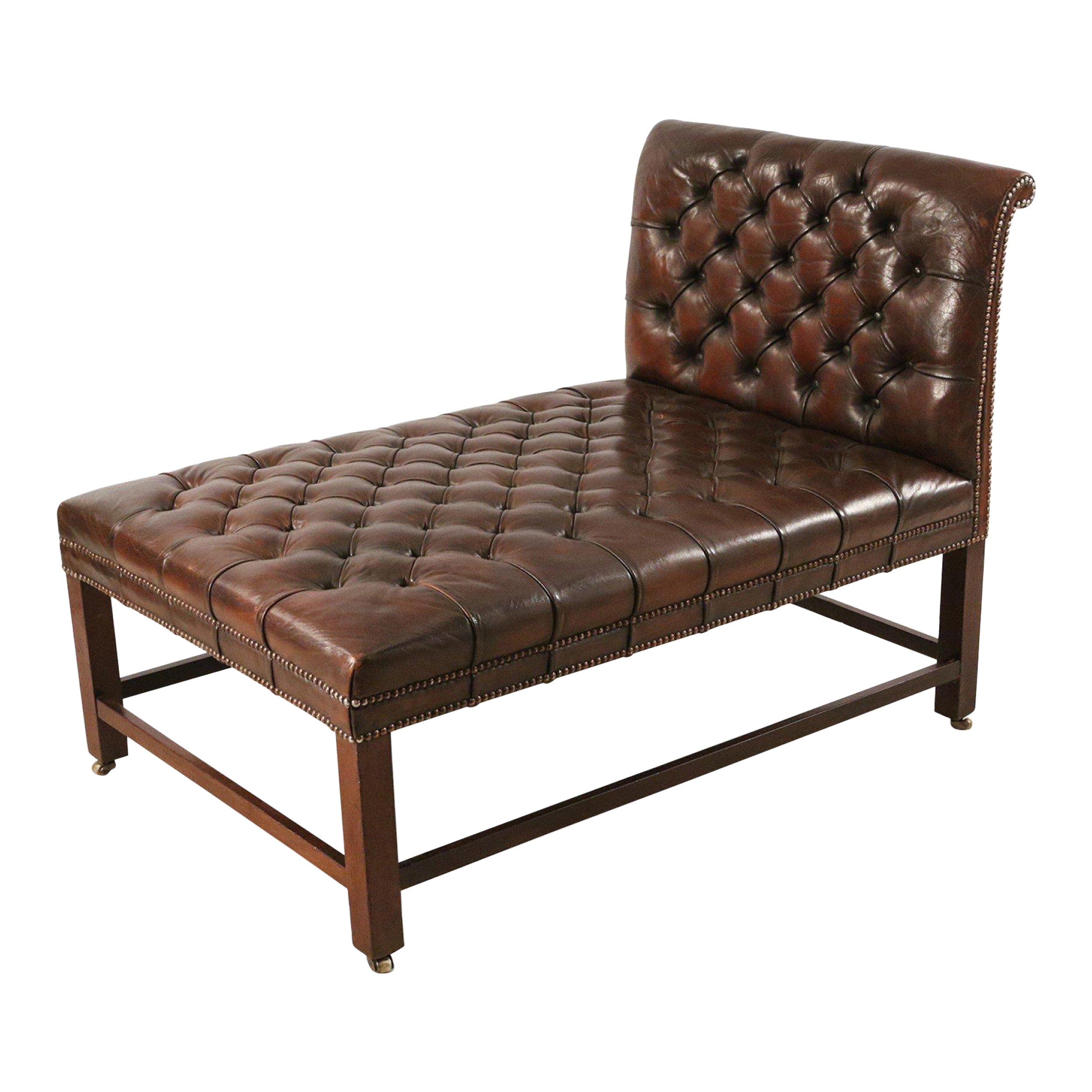Mid-Century Dark Brown Tufted Leather Psychiatrist Couch For Sale
