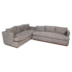 Used Pair of Contemporary Overstuffed Gray Ultrasuede and Leather Sofas