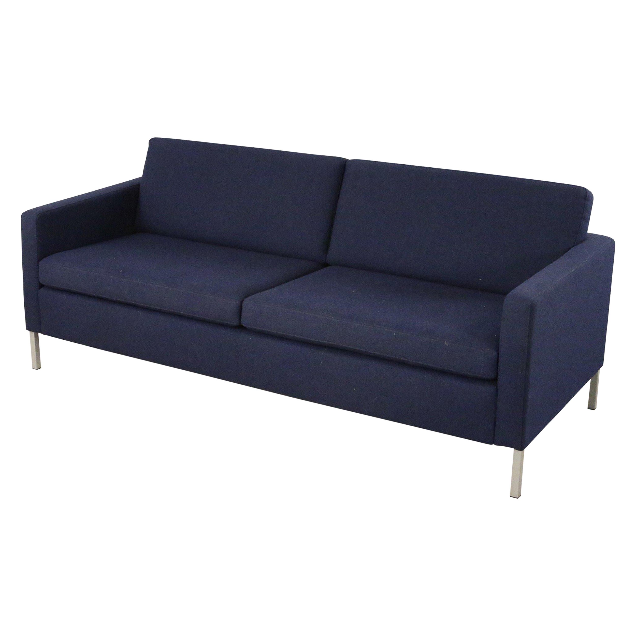 Contemporary Navy Blue Upholstered Three-Seat Sofa For Sale