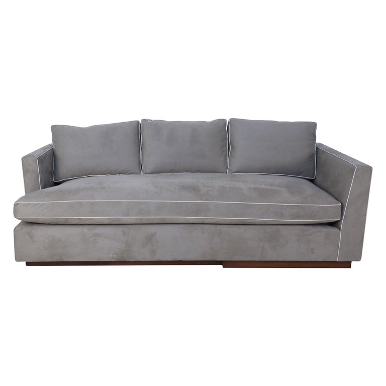 Contemporary Overstuffed Gray Ultrasuede And Leather Sofa For At 1stdibs Contemporary Overstuffed Gray, Overstuffed Leather Sofas