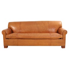 Contemporary Caramel Brown Leather 3-Seat Sofa