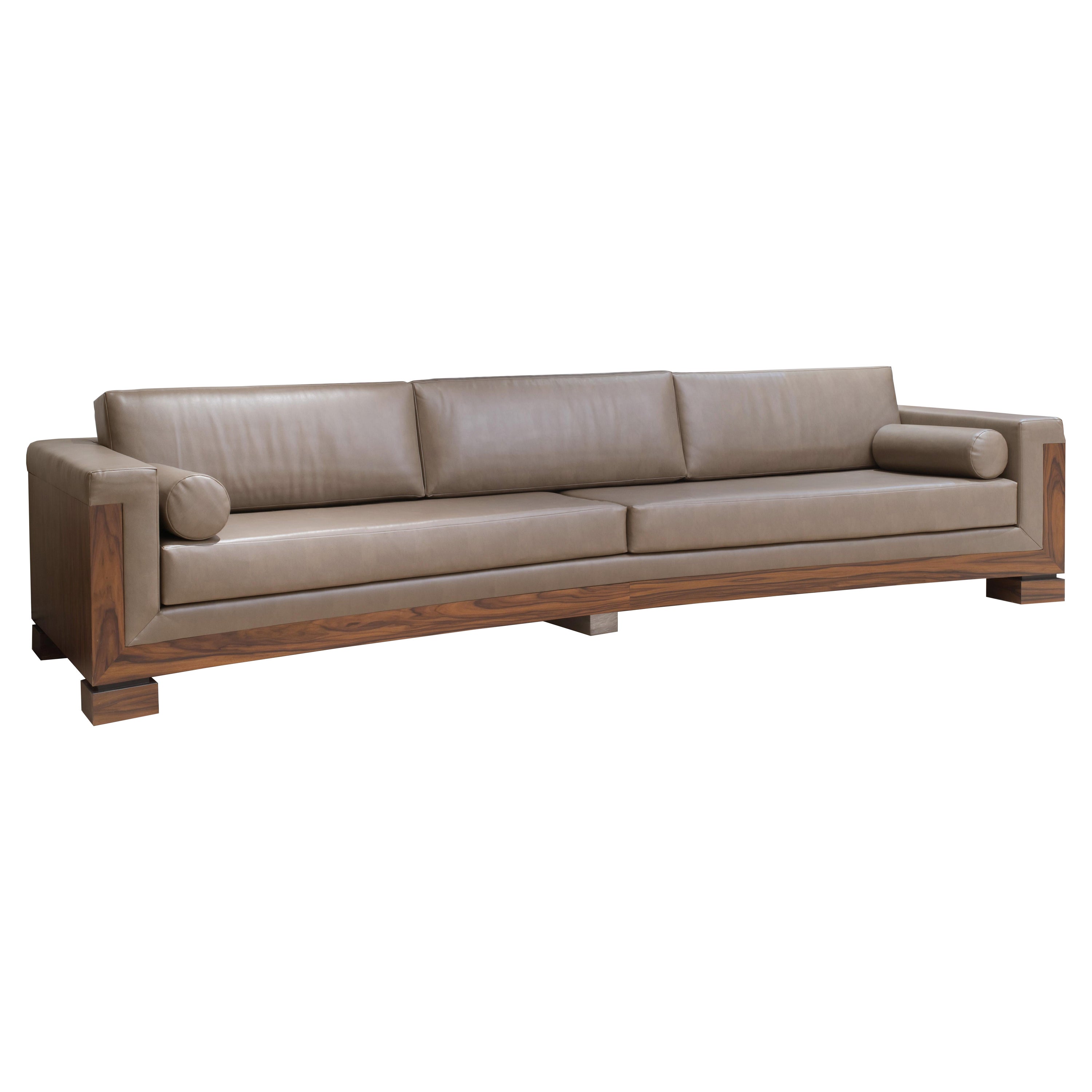 Contemporary Extra Long Taupe Leather Sofa