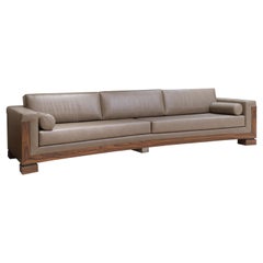 Vintage Contemporary Extra Long Taupe Leather Sofa