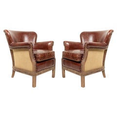 Mid-Century Brown Leather Club Chairs