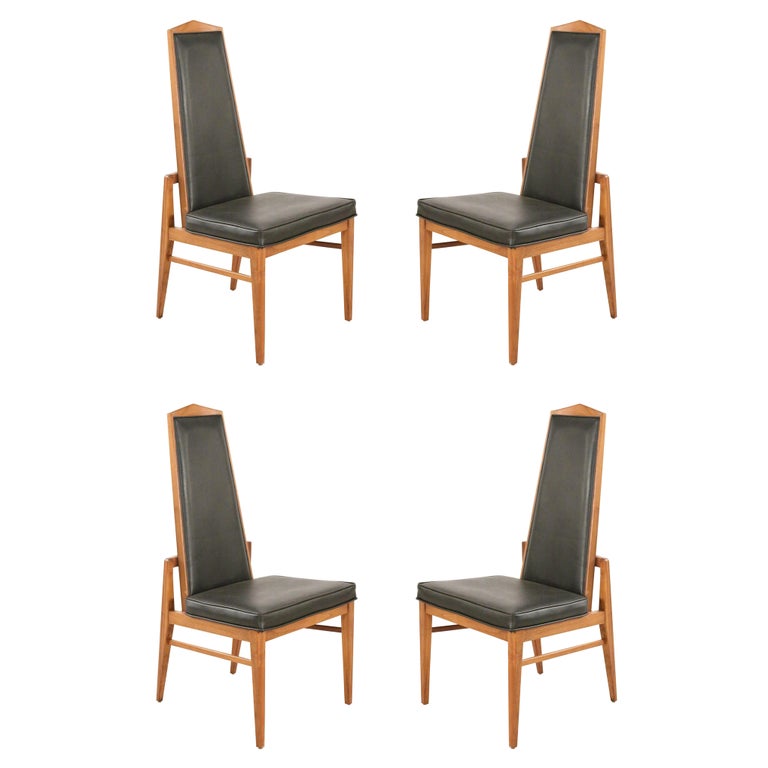 Set of 4 MidCentury FosterMcDavid Black Vinyl Dining Chairs For Sale