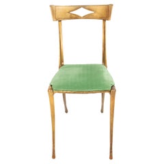 Gilt Metal Side Chair with Green Velvet Upholstery