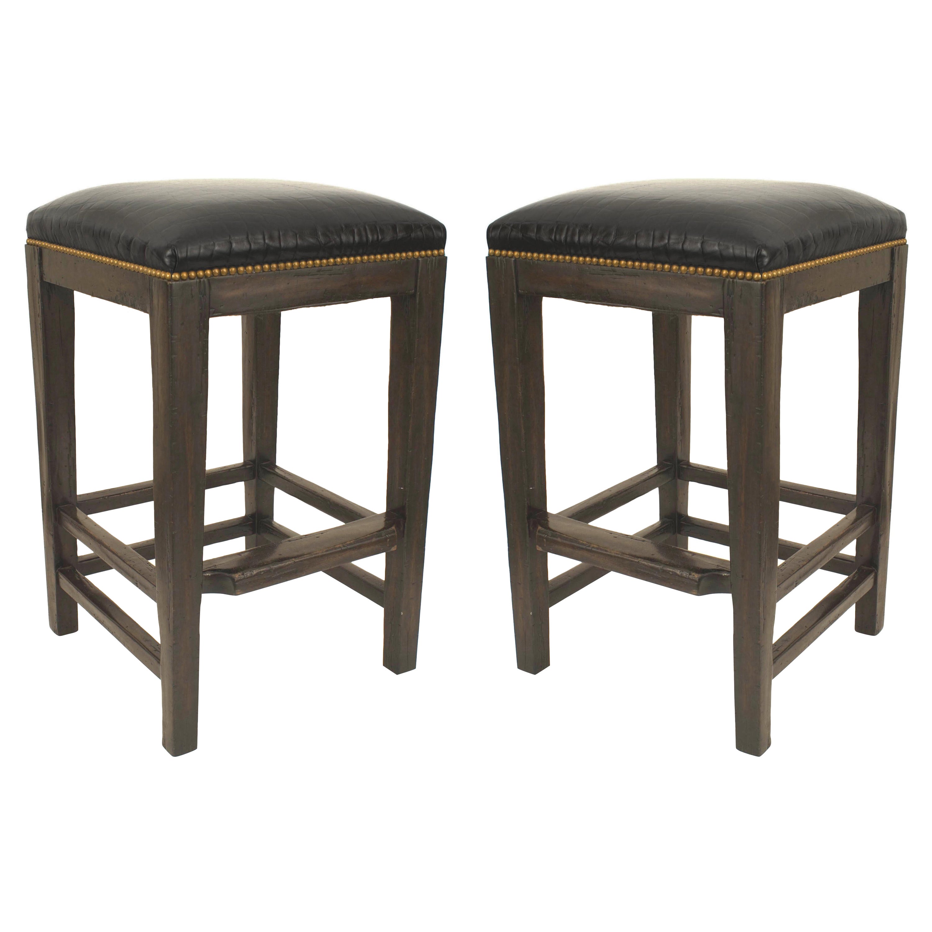 Contemporary Post-War Leather Bar Stools