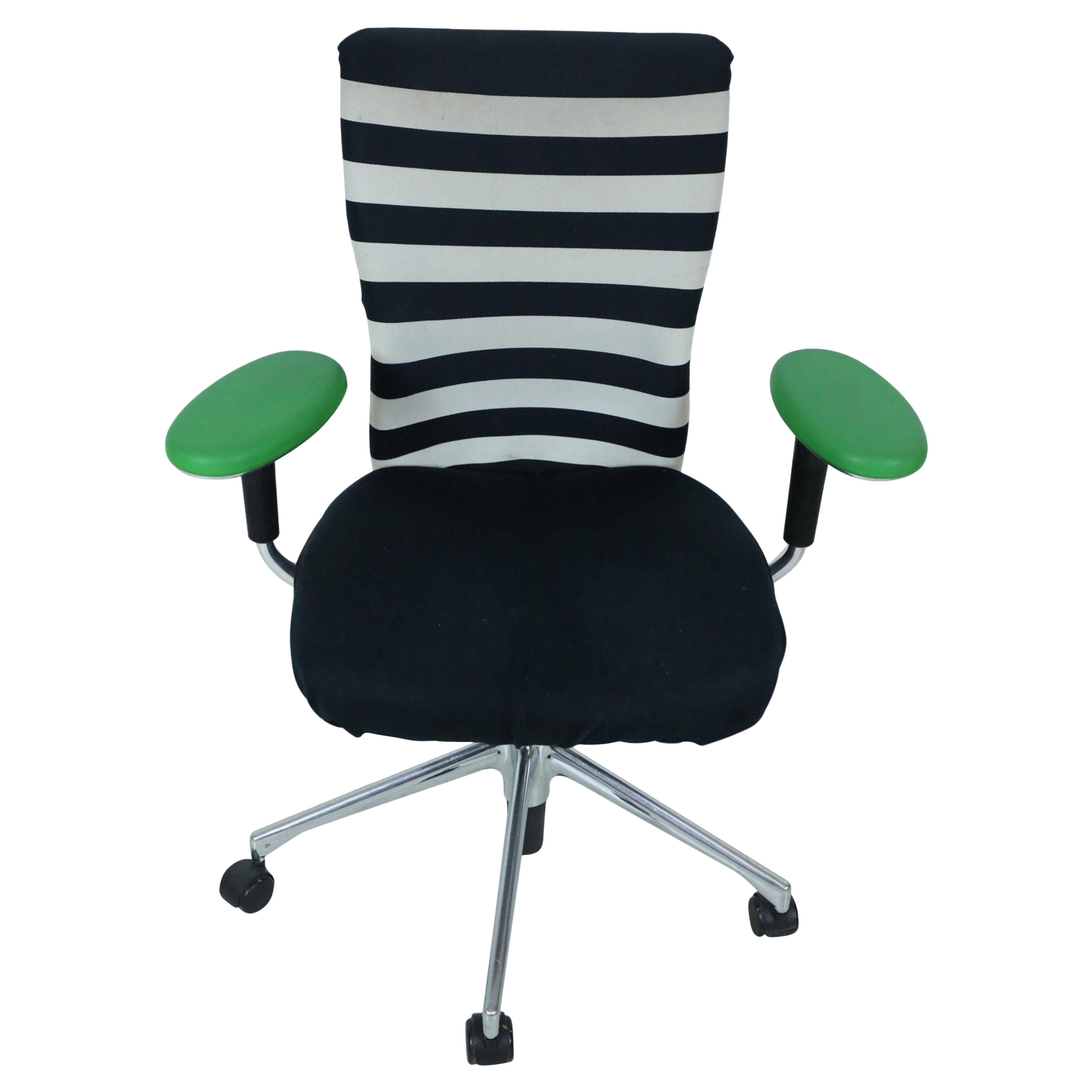 Contemporary Black and White Striped Swivel Office Armchairs For Sale