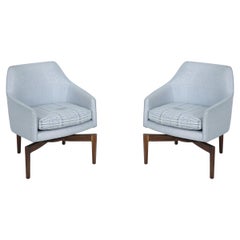 Pair of Mid-Century-Style Silver Metallic Upholstered Swivel Armchairs