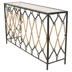 Contemporary Black Metal and Rope Glass Top Console Table