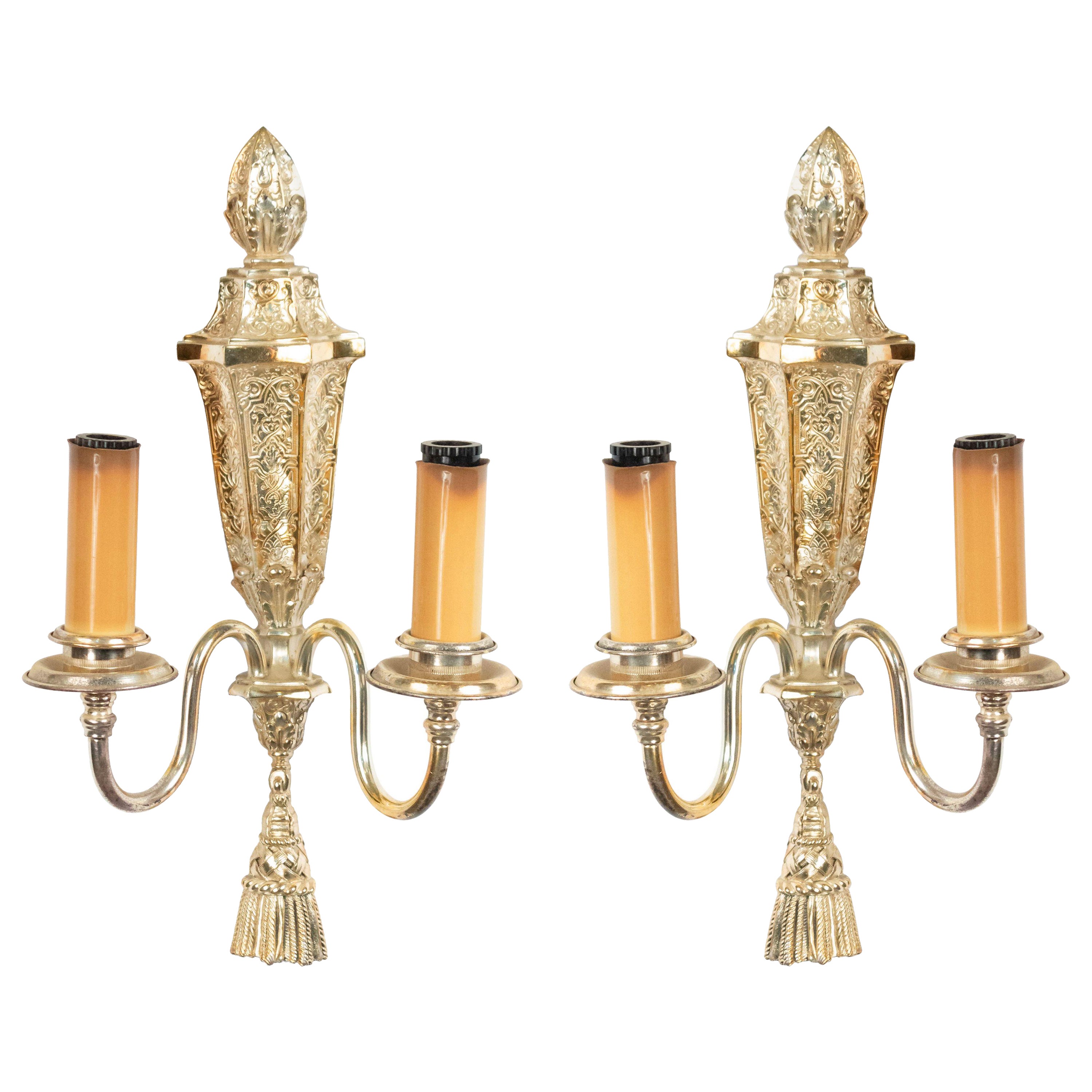 Pair of English Georgian Silver Plate Wall Sconces