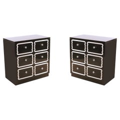 Pair of Mid-Century Black Lacquer and Lucite Small Chests of Drawers