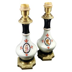 Porcelain de Paris Napoleon III French Pair of Oil Lamps 'Without Lampshade'
