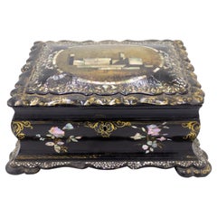 Antique English Paper Mache Ladies Writing Box or Lap Desk with Japanned  Finish For Sale at 1stDibs