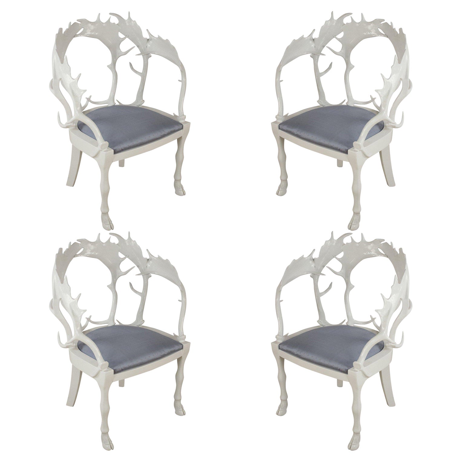 Set of 4 Redmile Post-Modern English White Lacquered Fantasy Horn Chairs