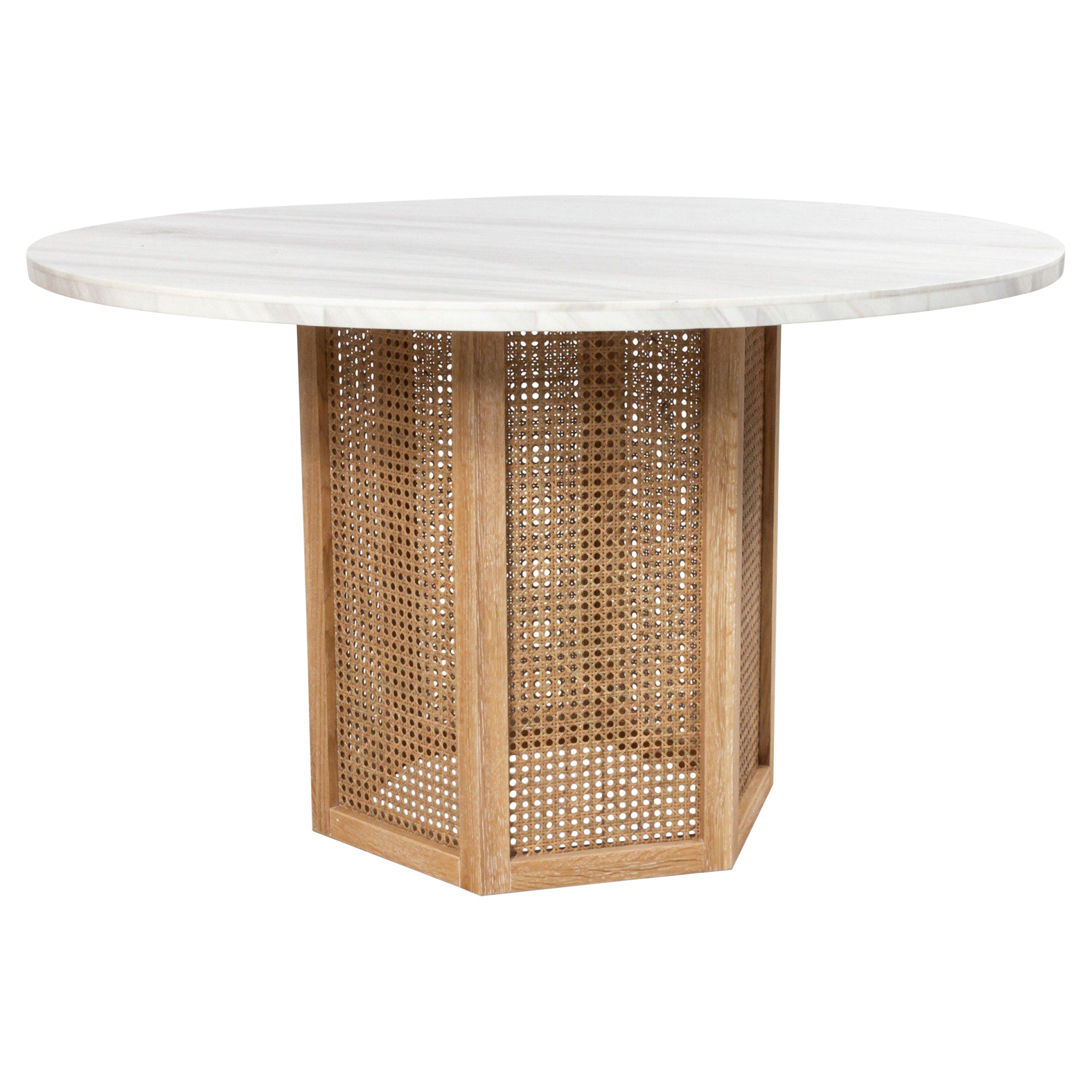 Wicker and White Marble Round Center Tables