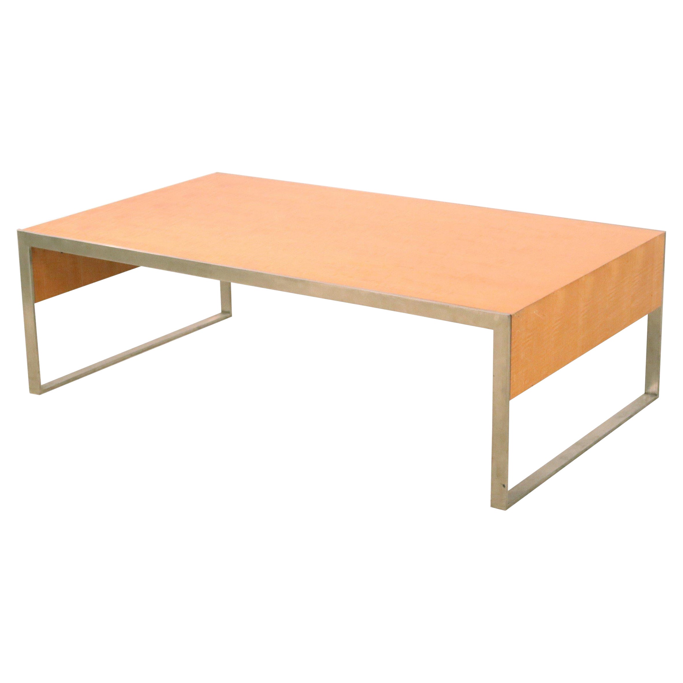 Contemporary Rectangular Maple and Steel Coffee Table For Sale