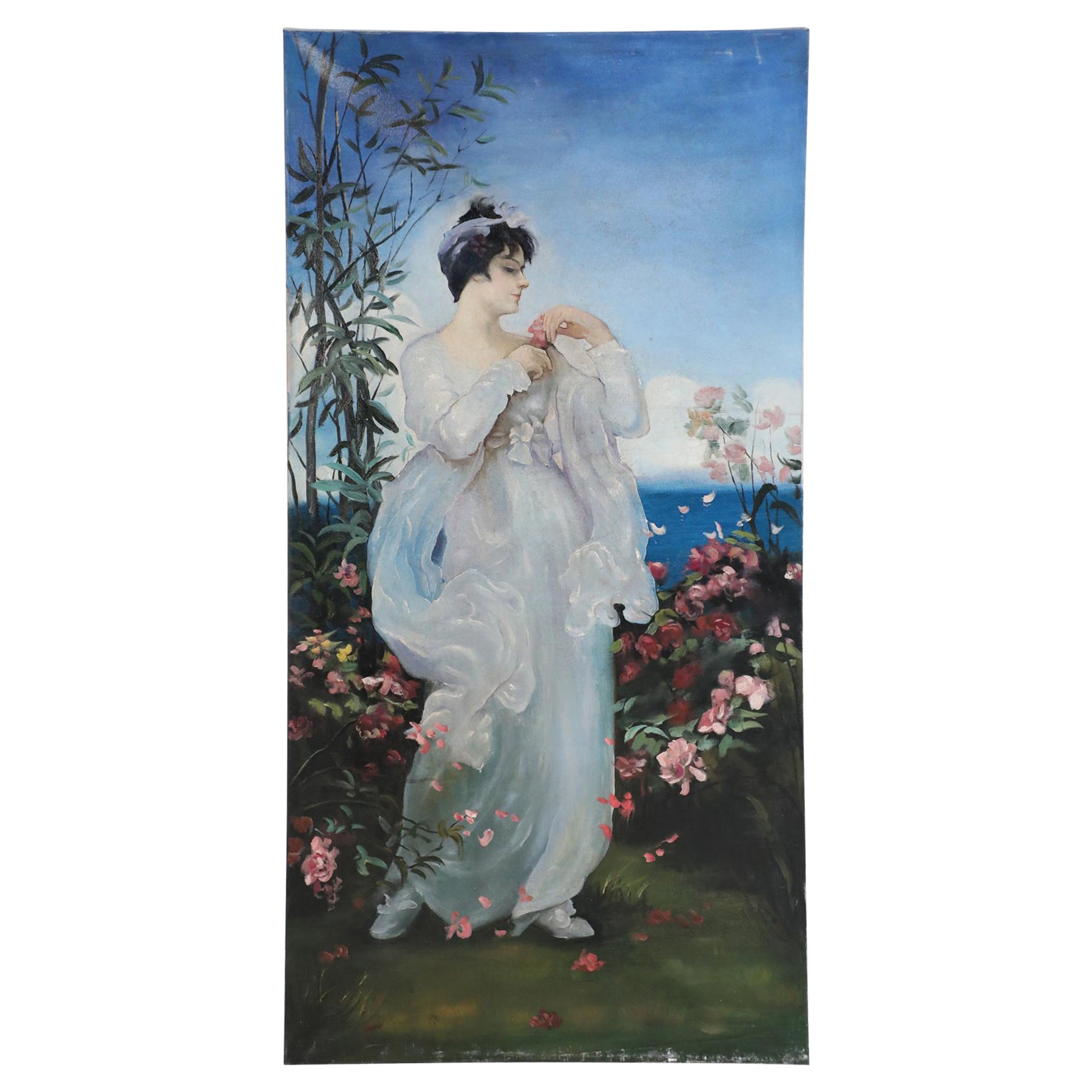 Portrait of Woman in Garden Oil Painting on Canvas