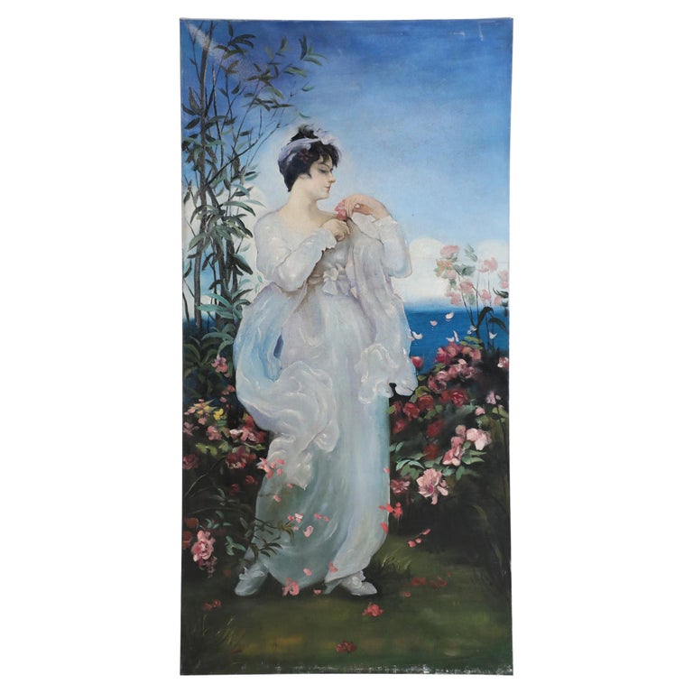 Portrait of Woman in Garden Oil Painting on Canvas For Sale at 1stDibs