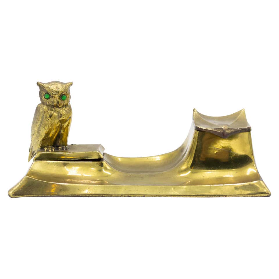 Antique English Bronze, Brass and Glass Inkstand / Inkwell, circa 1870 ...