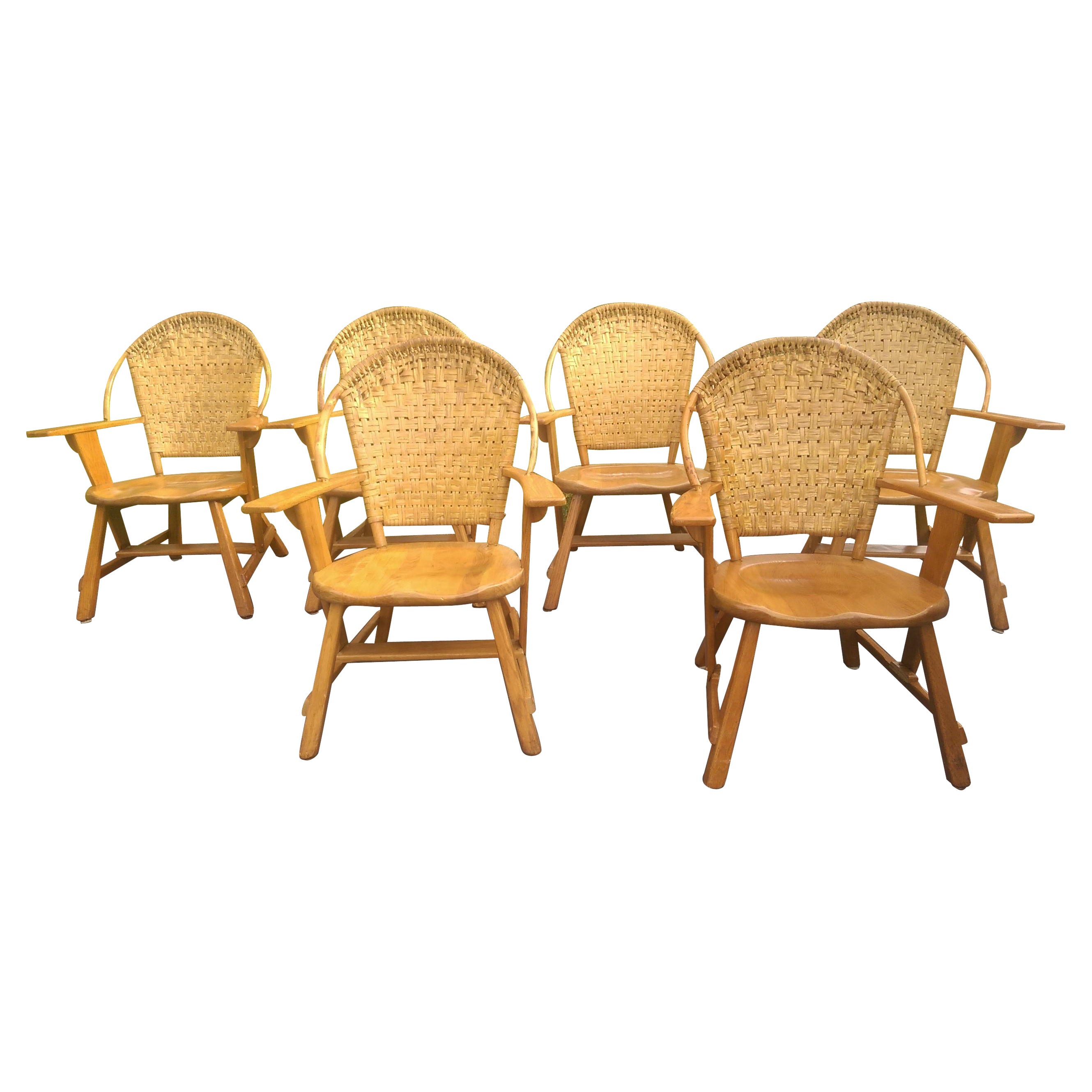 Set of 6 Old Hickory Ash Wood Dining Chairs For Sale