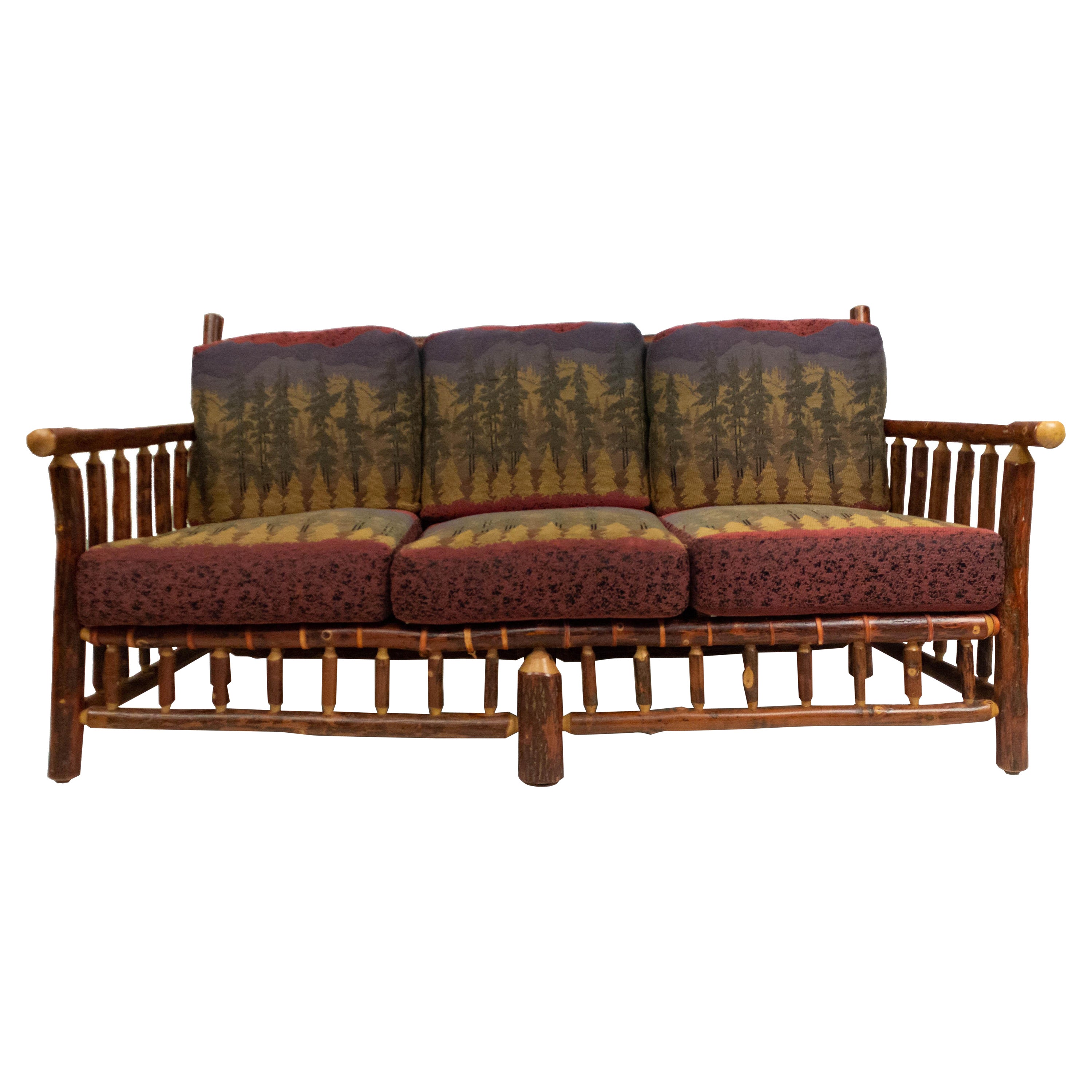Rustic Old Hickory Sofa with Forest Print For Sale