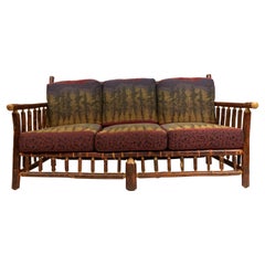 Rustic Old Hickory Sofa with Forest Print
