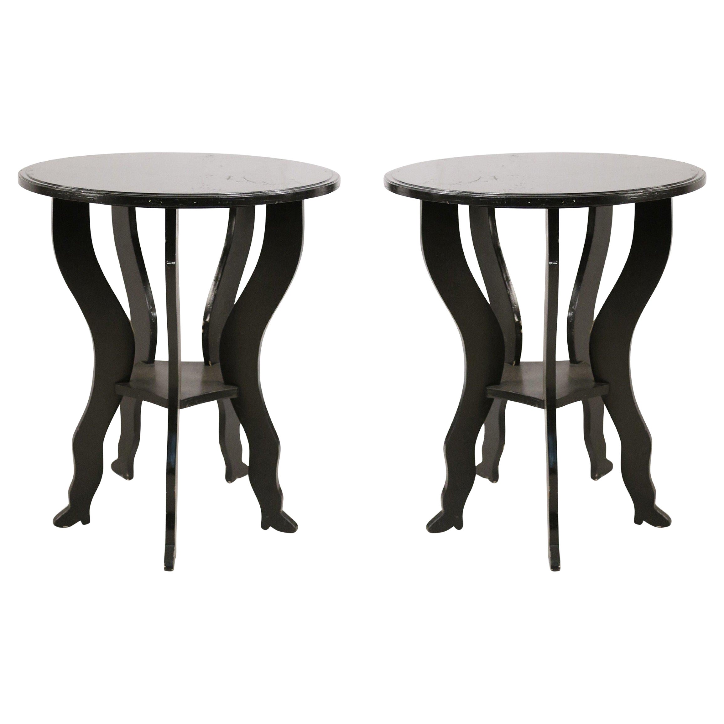 Pair of Contemporary Black Painted Large Circular End Tables For Sale