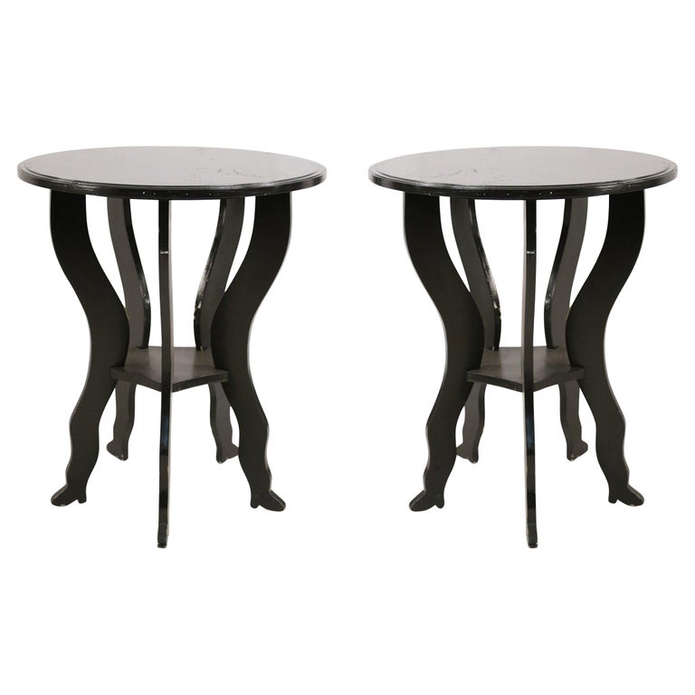 Pair of Contemporary Black Painted Large Circular End Tables For Sale