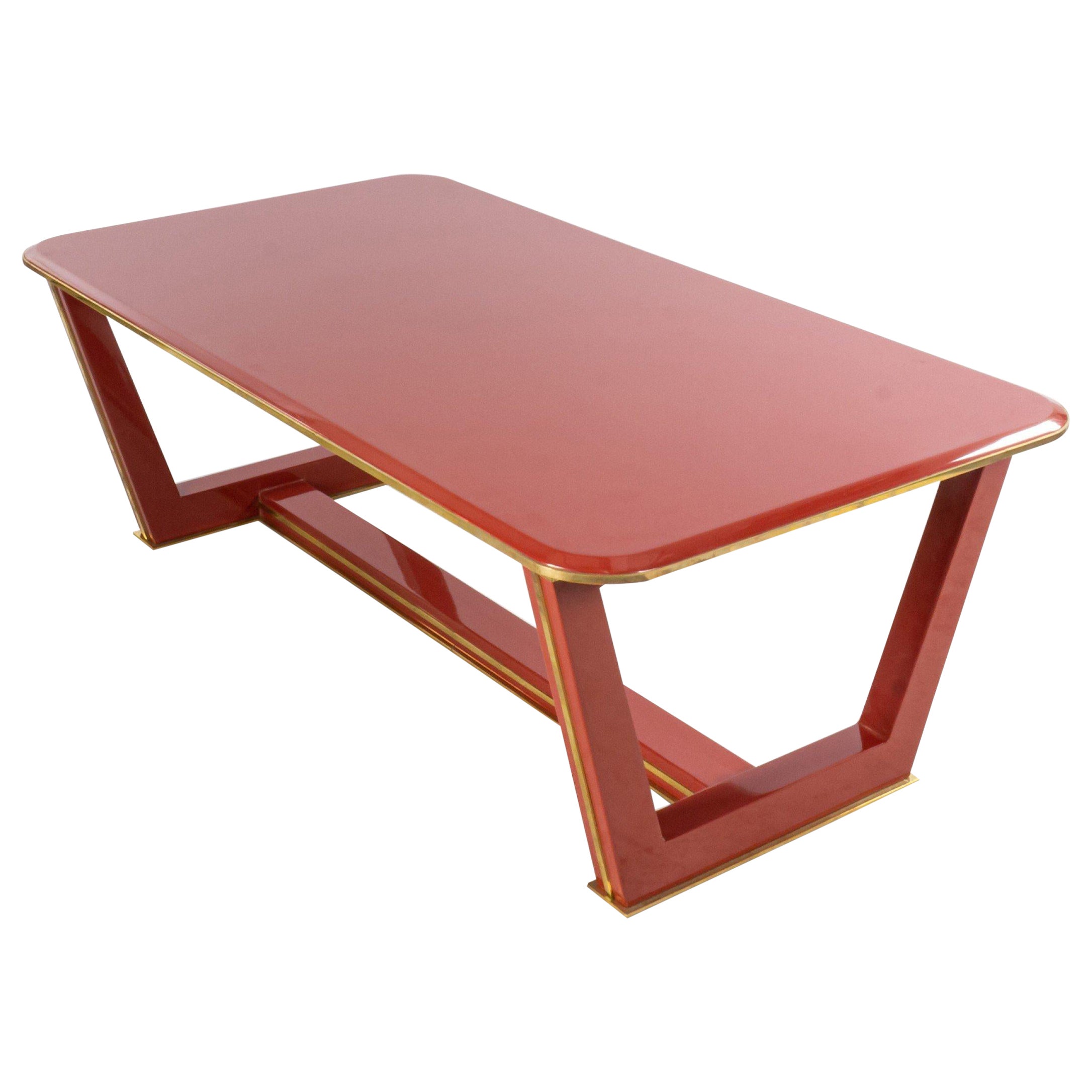 Custom French 1940s Style Red Lacquered Coffee Table For Sale