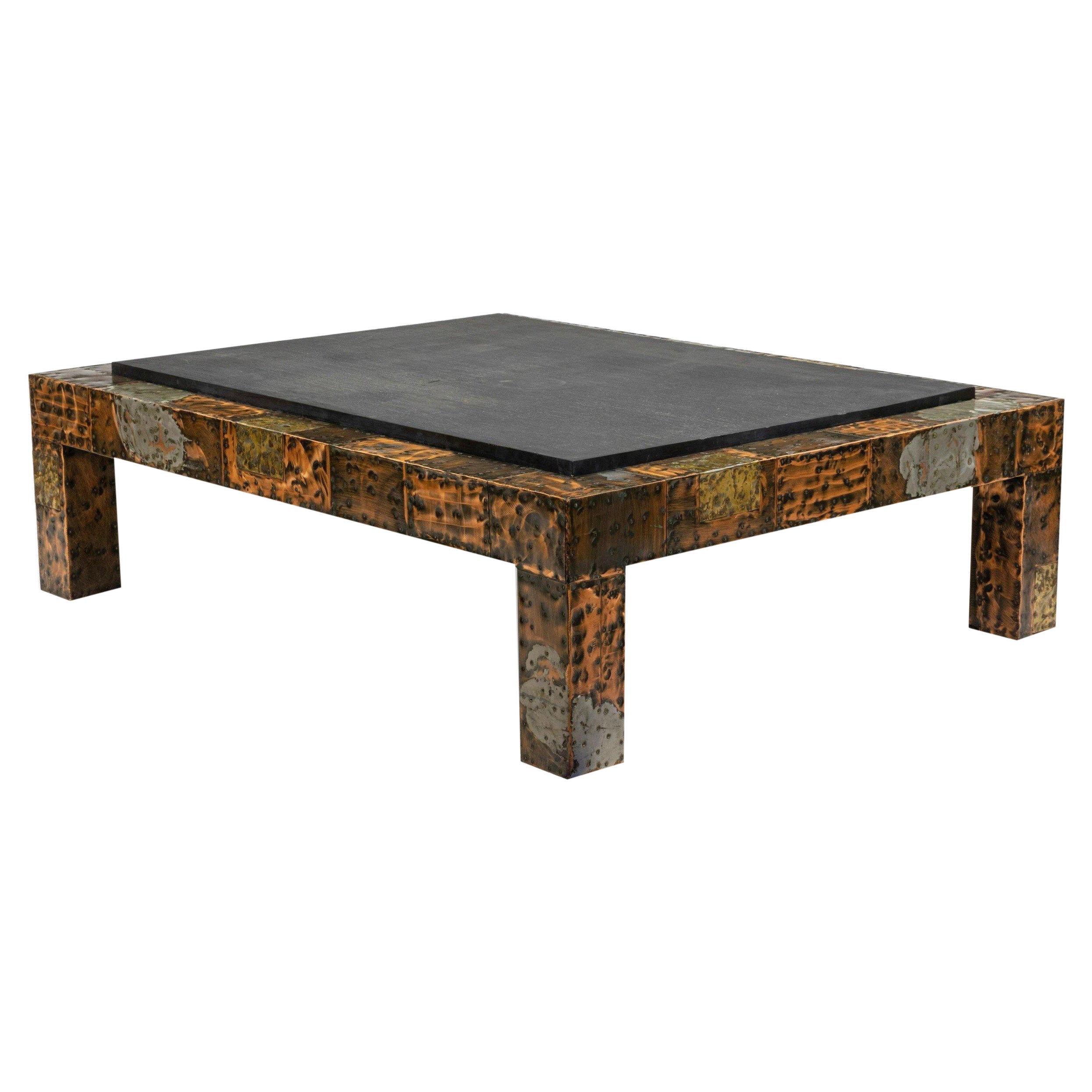 Paul Evans Brutalist Mixed Metal and Slate Coffee Table For Sale