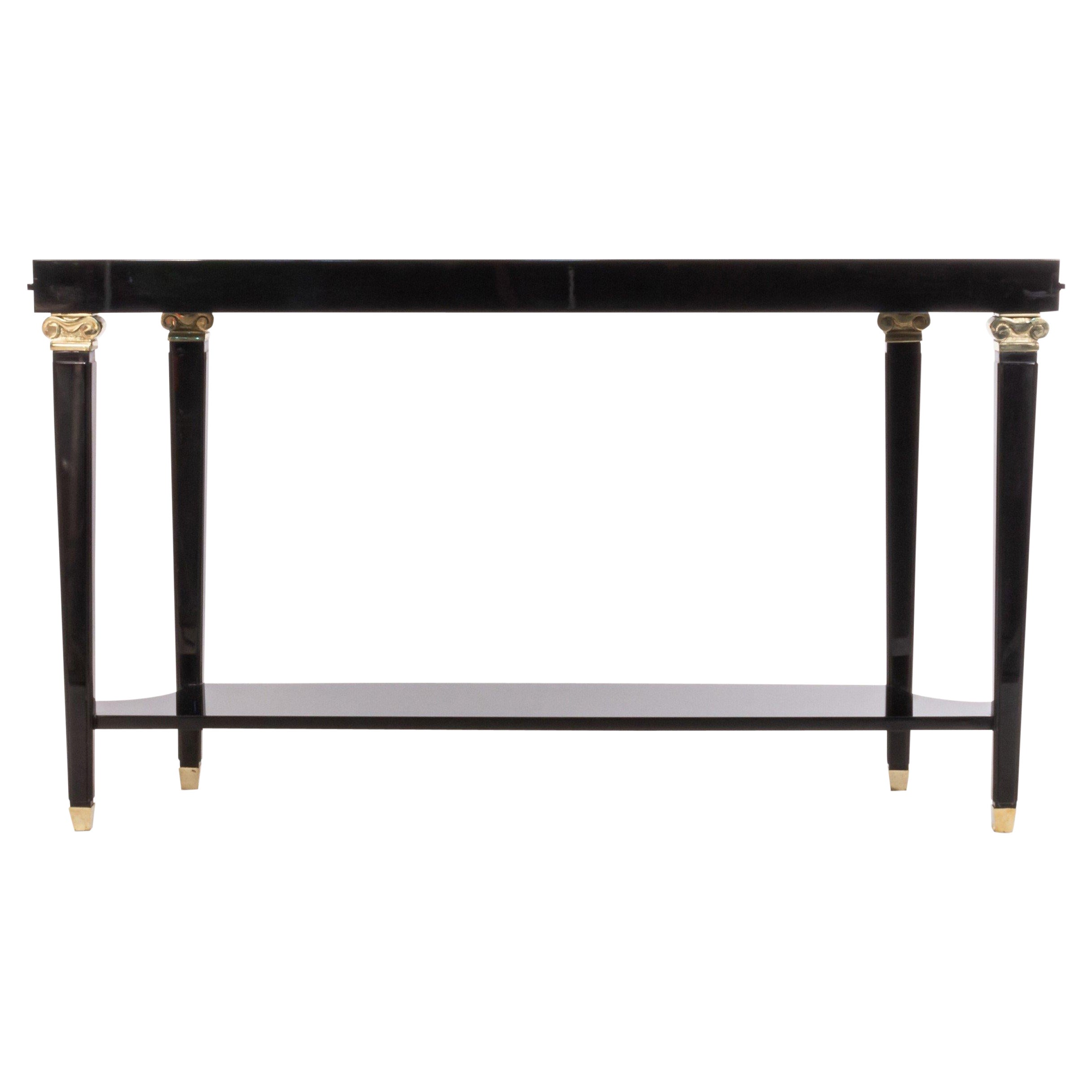 Table console personnalisable en laque noire de style français du milieu du siècle dernier en vente