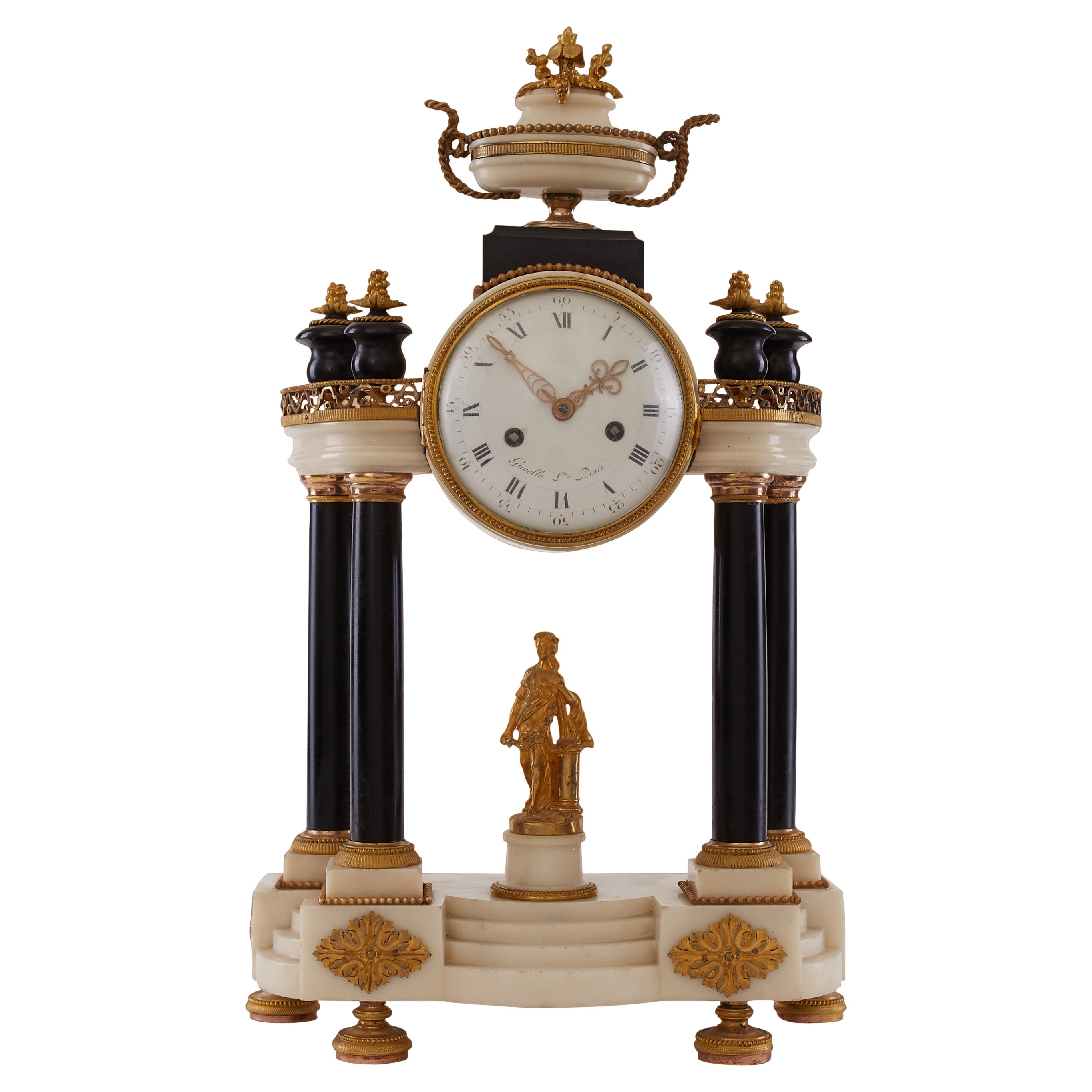 19th-Century Antique Portico Clock, the Eternal Wait of a Girl