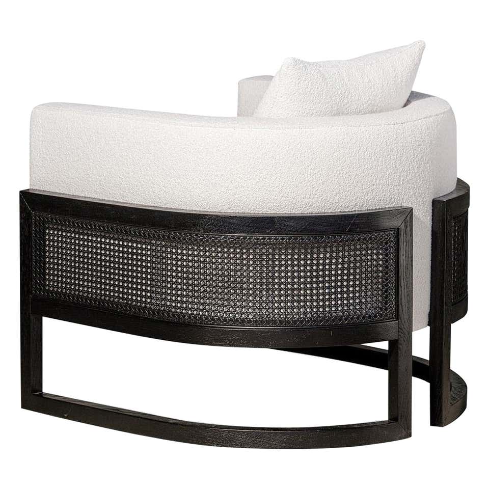 Circular Contemporary Armchair in Black Oakwood and Natural Cane For ...