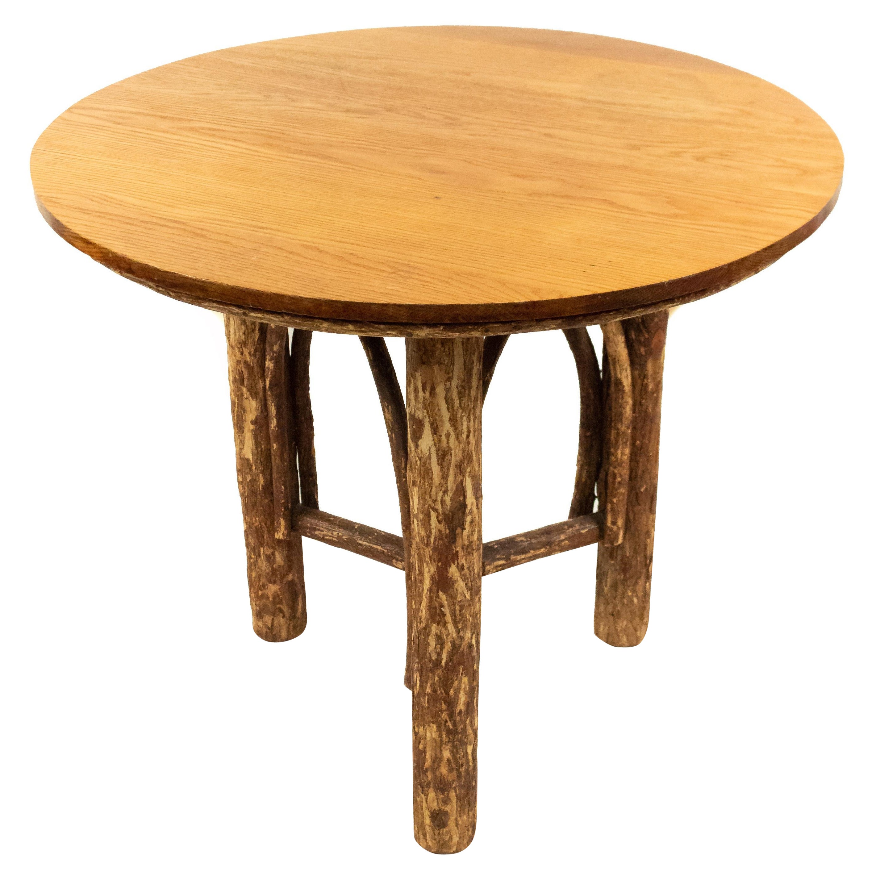 Petite table basse ronde rustique en pacanier en vente