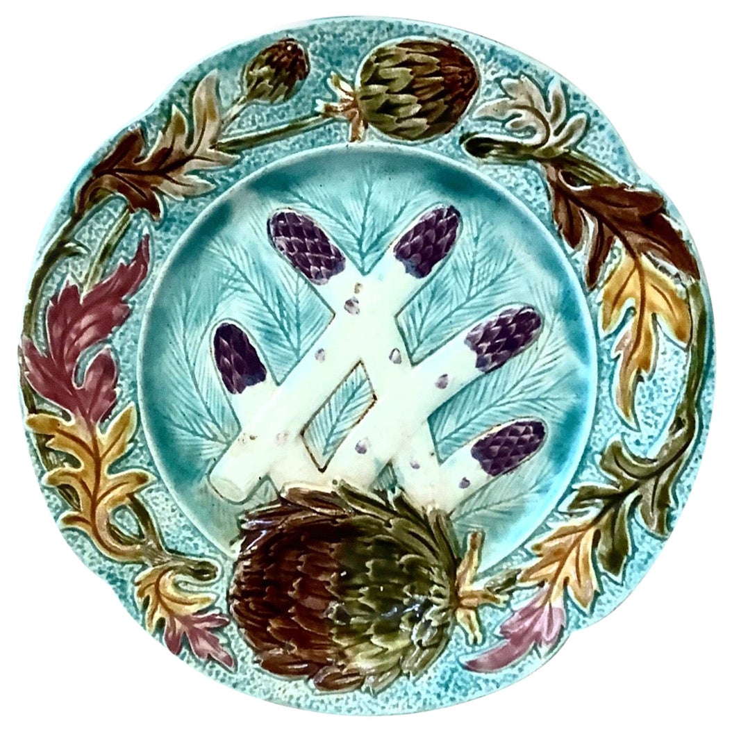 French Majolica Asparagus Plate, Choisy-Le-Roi