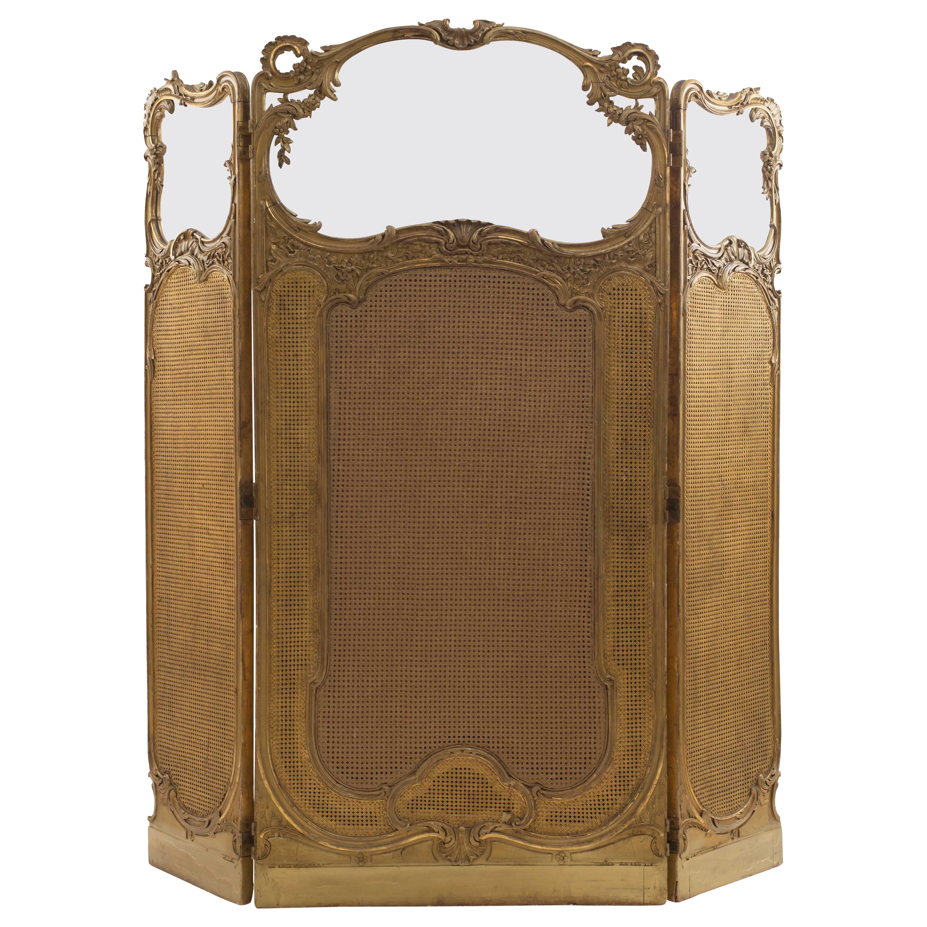 Louis XV Style Gilt 3-Fold Screen with Glass Top