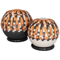 Contemporary Colorful Pouf Set Upholstered in Suede