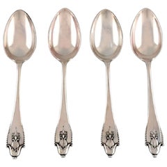 Four Georg Jensen Akkeleje Dessert Spoons in Silver 830, Dated 1920