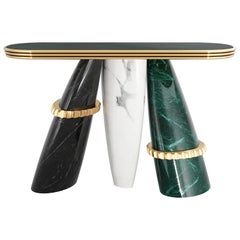 Modern Marble Console Table In Green Marble and Black Marquina Marble