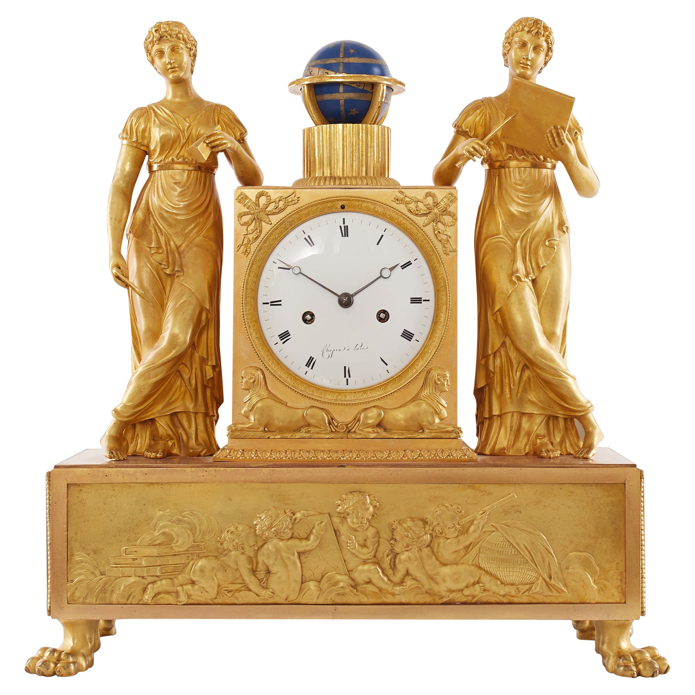 Empire Mantel Clock in Gilt Bronze Depicting "Allegory of Astronomy"