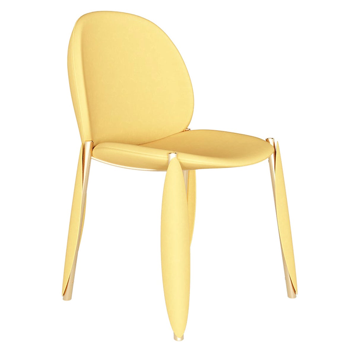 Contemporary Minimal Yellow Velvet Dining Chair With Polished Brass Structure